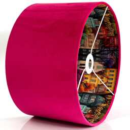 Handmade Hot Pink Velvet Drum Lamp Shade Rainbow Pattern Pendant Light - thumbnail 3