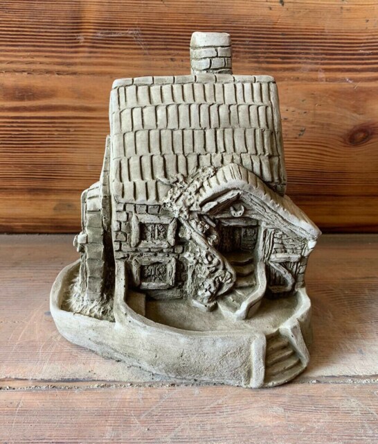 Stone Garden Cute Water Mill House Cottage Statue Ornament - image 1