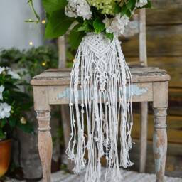 Wedding Bouquet Wrap, Macrame Flower Wrap, Boho Wedding, Bohemian Bride Accessories, Vase Cover, Jar Wrap - thumbnail 4