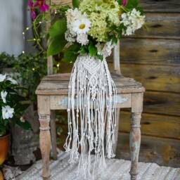 Wedding Bouquet Wrap, Macrame Flower Wrap, Boho Wedding, Bohemian Bride Accessories, Vase Cover, Jar Wrap - thumbnail 2
