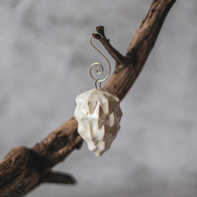 Christmas Tree Pinecone Ornament - White Ceramic Decoration - image 1