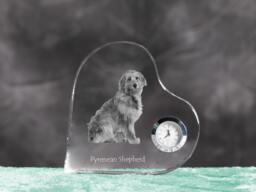 Pyrenean Shepherd - Crystal Clock in The Shape Of A Heart With Image Pure-Bred Dog - thumbnail 1