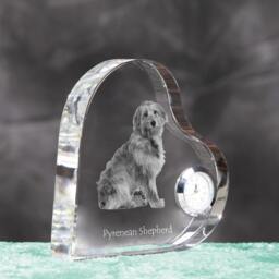 Pyrenean Shepherd - Crystal Clock in The Shape Of A Heart With Image Pure-Bred Dog - thumbnail 3