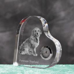Pyrenean Shepherd - Crystal Clock in The Shape Of A Heart With Image Pure-Bred Dog - thumbnail 2