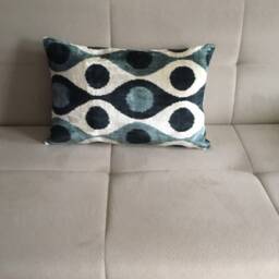 Black Velvet Ikat Lumbar Pillow Cover Traditional Handwoven Uzbek Silk Fabric - thumbnail 3