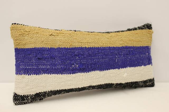 Vintage Turkish Kilim Pillow 10x20 in 25x50 cm Lumbar Accent Sofa Throw Cushion Cover 4Yef-754 - image 1