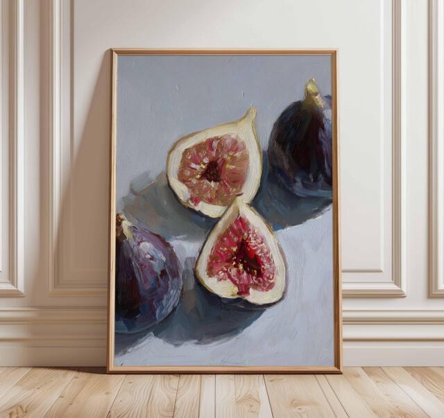 Fig Still Life Wall Art Print, Rustic Kitchen Decor Poster, Fruit Painting Artwork, Mediterranean Dining Room Print - image 1