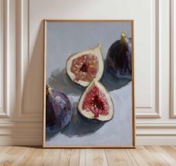Fig Still Life Wall Art Print, Rustic Kitchen Decor Poster, Fruit Painting Artwork, Mediterranean Dining Room Print - thumbnail 1