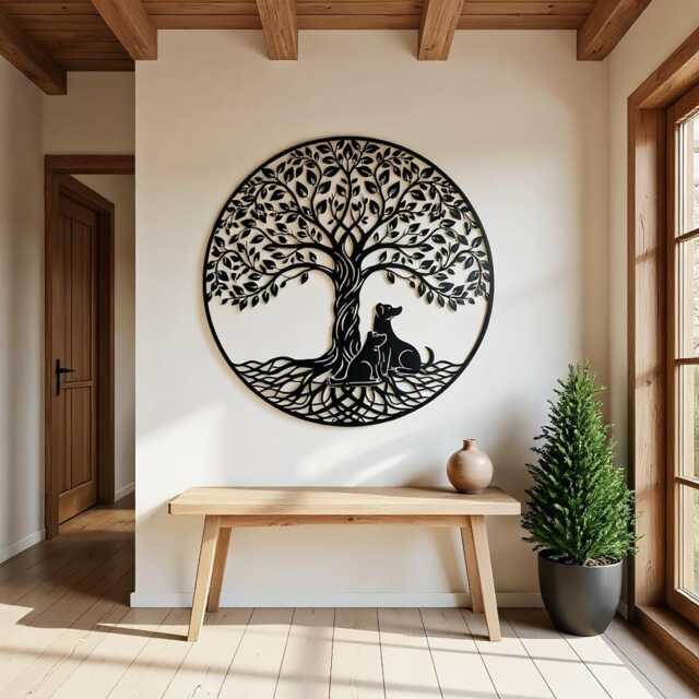Tree Of Life Dog Metal Wall Art, Oversized Zen Lover Decor, Meditative Home Animal Lovers Sign, Gift For Loss - image 1