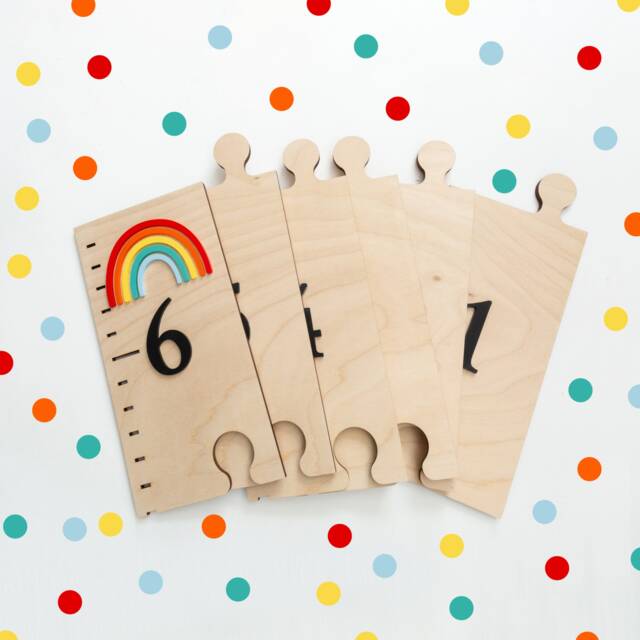 Growth Chart Ruler 3D - Playroom Decor Wood 1st Birthday Gift Nursery Signs Kids Wall Art New Baby - image 1