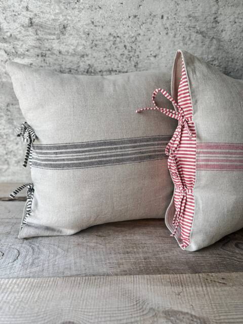 Rustic Linen Pillow Case With Striped Envelope Closure/Linen Throw Cover/Striped Decorative Sham/Grain Sack - image 1