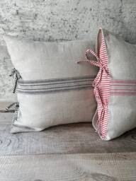 Rustic Linen Pillow Case With Striped Envelope Closure/Linen Throw Cover/Striped Decorative Sham/Grain Sack