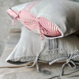Rustic Linen Pillow Case With Striped Envelope Closure/Linen Throw Cover/Striped Decorative Sham/Grain Sack - thumbnail 2