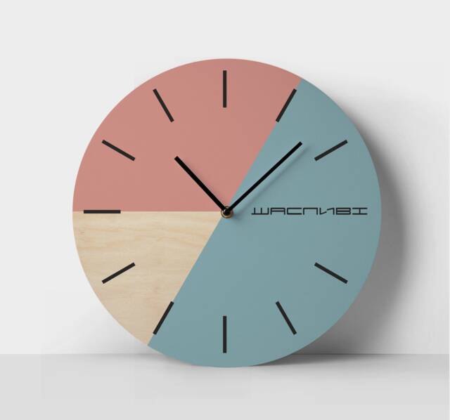 Color Block Wall Clock Faded Denim & Pale Pink Geometric Art - image 1
