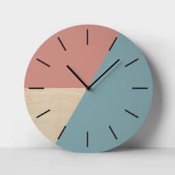 Color Block Wall Clock Faded Denim & Pale Pink Geometric Art - thumbnail 2