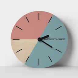 Color Block Wall Clock Faded Denim & Pale Pink Geometric Art - thumbnail 3