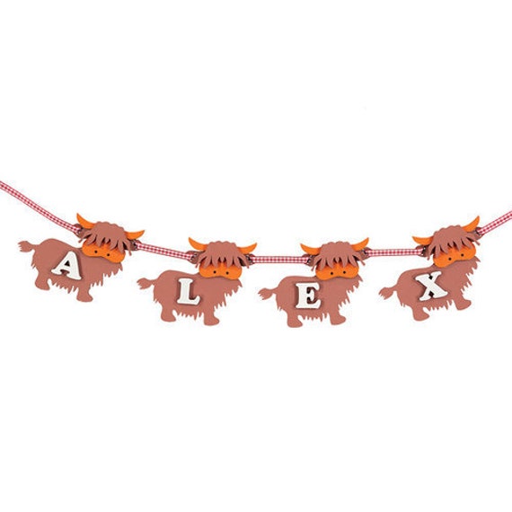Highland Cow Personalised Wooden Name Garland - Price Per Letter