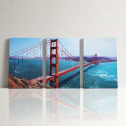 San Francisco Golden Gate Bridge 3 Panel Split Canvas Wall Art Fog California Oil Painting Framed Home Decor Usa Travel Gift - thumbnail 3