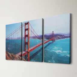 San Francisco Golden Gate Bridge 3 Panel Split Canvas Wall Art Fog California Oil Painting Framed Home Decor Usa Travel Gift