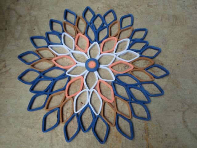 Paper Dahlia Wall Art Navy, Coral, Brown, & White - image 1