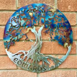 Personalized Tree Of Life Metal Wall Art, Rainbow Finish - thumbnail 3