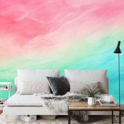 Wallpaper, Ombre Watercolour Mural, Pink Lime Green Turquoise Wall Decal - thumbnail 3