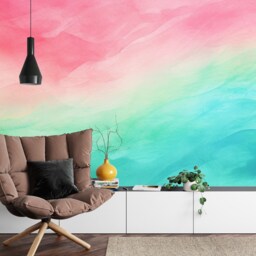 Wallpaper, Ombre Watercolour Mural, Pink Lime Green Turquoise Wall Decal - thumbnail 2