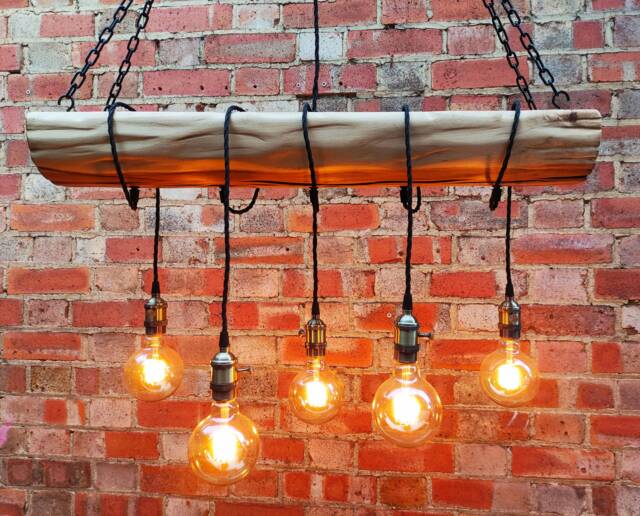 Wood Beam Chandelier 5 Pendant Lights Oak Ceiling Lighting Rustic Farmhouse Light Fixture Wooden Lamp - image 1