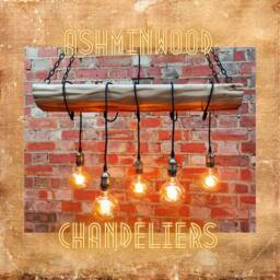 Wood Beam Chandelier 5 Pendant Lights Oak Ceiling Lighting Rustic Farmhouse Light Fixture Wooden Lamp - thumbnail 2