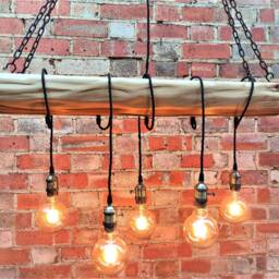 Wood Beam Chandelier 5 Pendant Lights Oak Ceiling Lighting Rustic Farmhouse Light Fixture Wooden Lamp - thumbnail 4