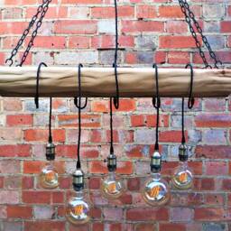 Wood Beam Chandelier 5 Pendant Lights Oak Ceiling Lighting Rustic Farmhouse Light Fixture Wooden Lamp - thumbnail 3