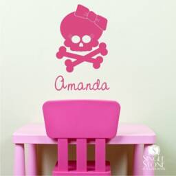 Nursery Girl Skull Wall Decal With Bow - Vinyl Sticker Art Custom Home Decor
