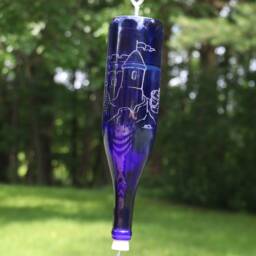 New Etched Sandcastle Recycled Wine Bottle Hummingbird Or Bird Feeder - thumbnail 3