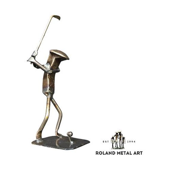 Golfer - Metal Art Golf Figurine Railroad Spike Art Golf Golfer - image 1