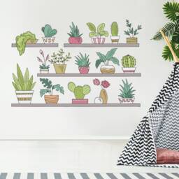 Plant Wall Sticker - Cartoon Plants On Shelves Decals Nature Art - thumbnail 2