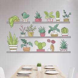 Plant Wall Sticker - Cartoon Plants On Shelves Decals Nature Art - thumbnail 1