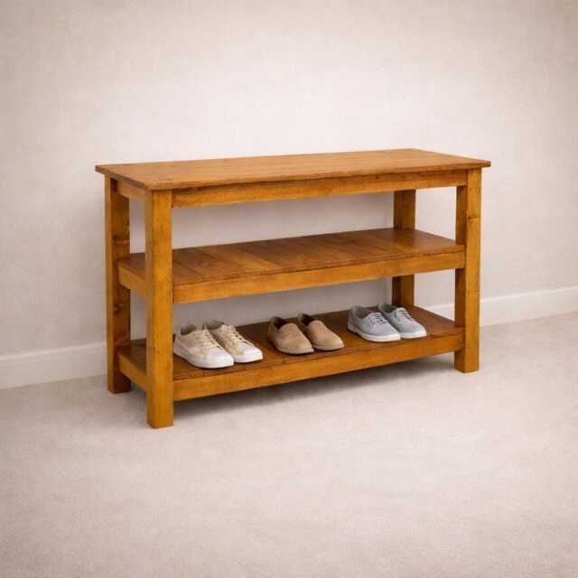 Wood Shoe Rack Bench - Wooden Hallway Entryway Storage - image 1