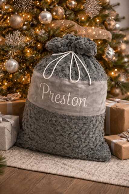 Personalised Plush Christmas Sack , First Christmas , Grey, 1St Christmas, Personalized Stockings - image 1