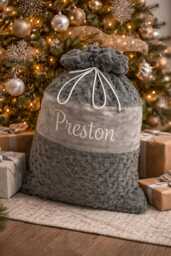 Personalised Plush Christmas Sack , First Christmas , Grey, 1St Christmas, Personalized Stockings - thumbnail 1