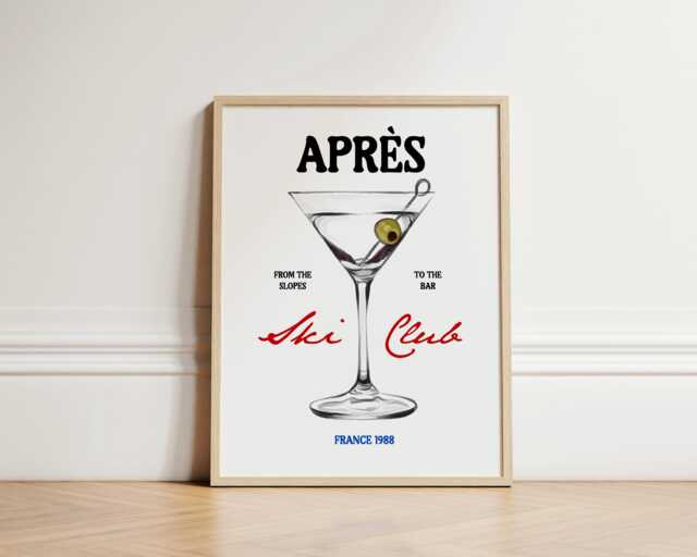 Apr??s Ski Print, Martini Apres Skiing Wall Art, Cabin, Winter Decor, Chalet Skiers, Unframed - image 1