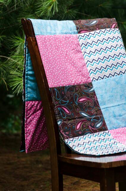 Paisley Baby Girl Quilt, Girls Nursery Bedding, Unique Baby Shower Gift, Gift, New Mom Pink Quilt, Blue Gift - image 1