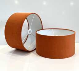 New Handmade Pumpkin Orange Velvet Drum Lamp Shade Suitable For Tables & Ceilings With White Bright Lining All Shapes Available - thumbnail 1