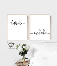 Inhale Exhale Prints, Wall Art, Set Of Two Black & White Print, Blush Pink Decor, Bedroom Prints - thumbnail 1