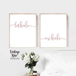 Inhale Exhale Prints, Wall Art, Set Of Two Black & White Print, Blush Pink Decor, Bedroom Prints - thumbnail 2