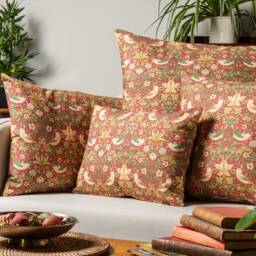 William Morris Strawberry Thief Printed Xl Rectangular Cushion in Red. Vintage Arts & Crafts Botanical Floral Print. 23X15 - thumbnail 3