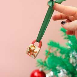 Hand-Painted Ceramic Christmas Red Bow Mug Ornament Gold Lustre Holiday Decoration - thumbnail 4