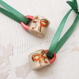 Hand-Painted Ceramic Christmas Red Bow Mug Ornament Gold Lustre Holiday Decoration - thumbnail 3