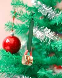 Hand-Painted Ceramic Christmas Red Bow Mug Ornament Gold Lustre Holiday Decoration