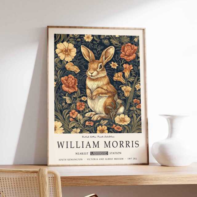 William Morris Poster, Rabbit Print, Animal Floral Botanical Decor, Kew Gardens Art, Wall Art - image 1