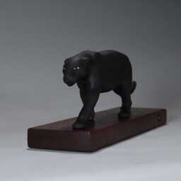 Black Panther Jaguar Sculpture By John Perry 13In Long Eyes Painted Hardwood Base. Signed - thumbnail 2